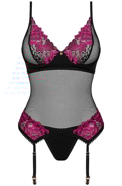 Obsessive Rosenty Corset & Thong Korsett med stringtrosa