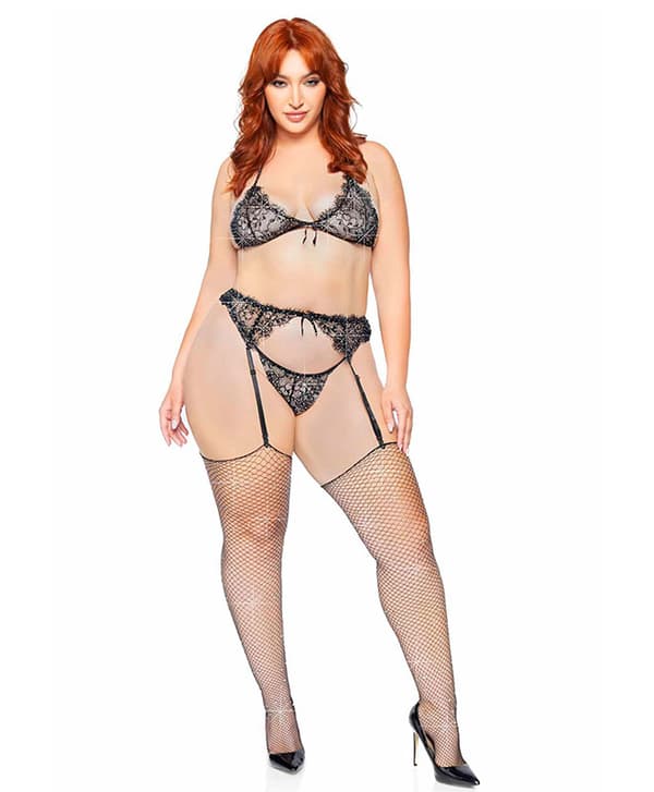Leg Avenue - Svart Undertøysett m/ Rhinestones Plus Size