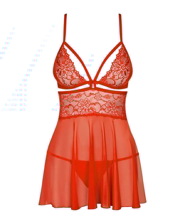 Romantisk Babydoll-sett m/ string - Rød