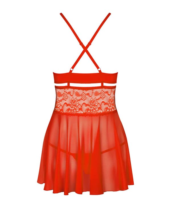 Romantisk Babydoll-sett m/ string - Rød