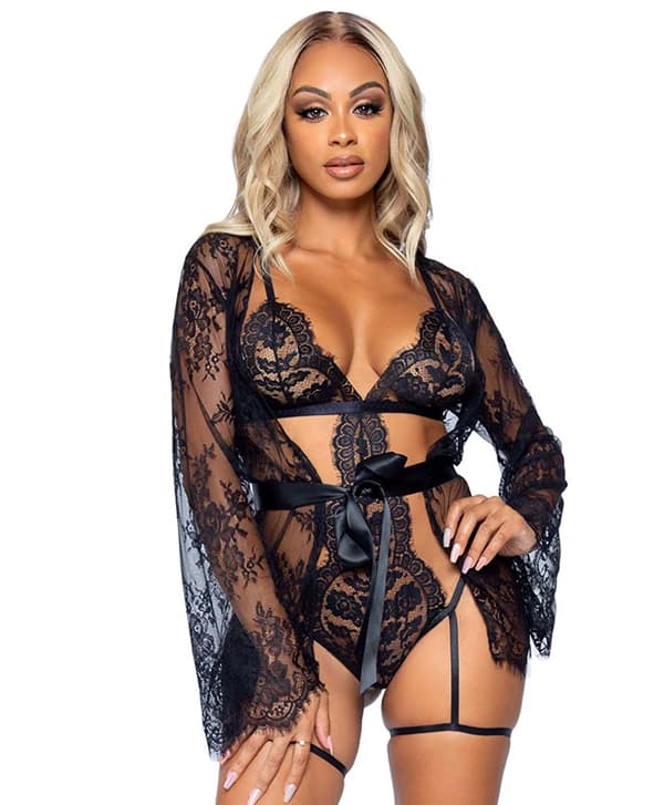 Undertøysett m/ Blondeteddy, Kimono og Beltebånd