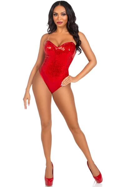 Sequin Boned Bodysuit Red Bodies & playsuits