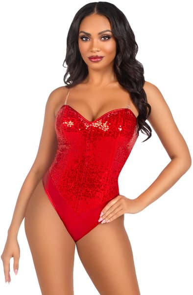 Sequin Boned Bodysuit Red Body & Playsuits M