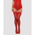 Miniatyrbillede 3 af 6: Nylonstrømper med strømpebånd Obsessive OB1489 Rød L/XL