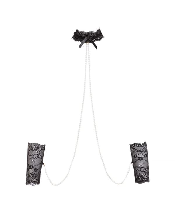 Bondage cuffs with lace and pearls Mea