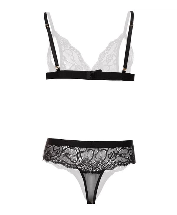 Open Bra Set with Pearls and Lace