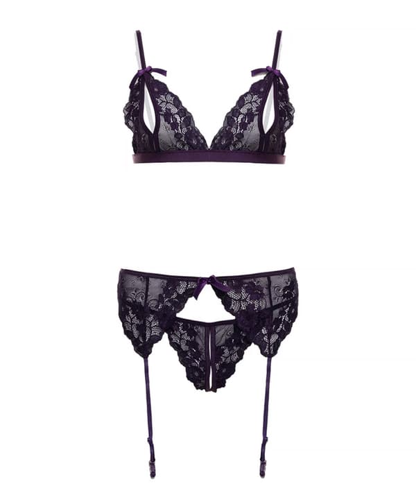 3-piece open bra set Axelle L/XL - Lilla