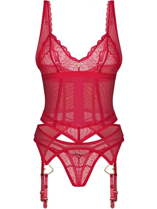 Obsessive Cupide Desir Corset & Thong Red