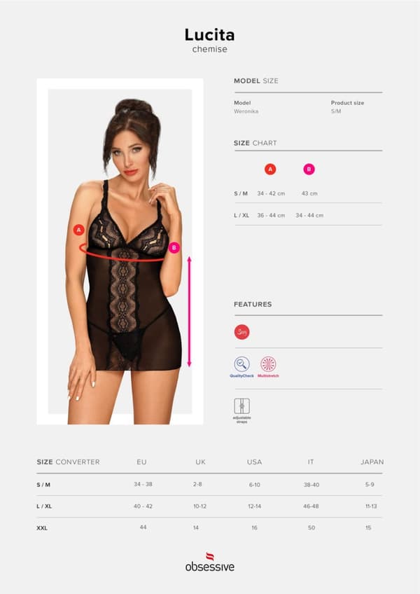 Lucita undertøj, chemise og string, sort, S/M