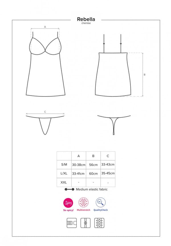 Redella undertøj, chemise og string, sort, L/XL