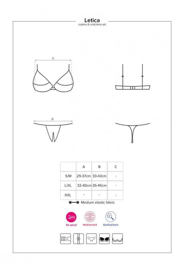 Letica alusvaatteet, 2-osainen avoin setti, musta L/XL