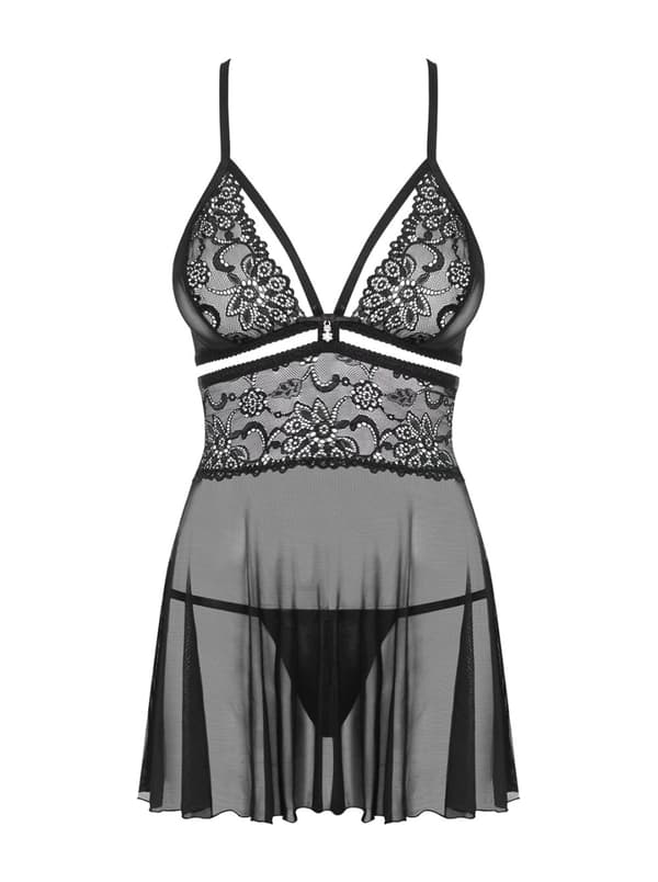 Underkläder 838 BAB 1 babydoll och stringtrosa, svart L/XL