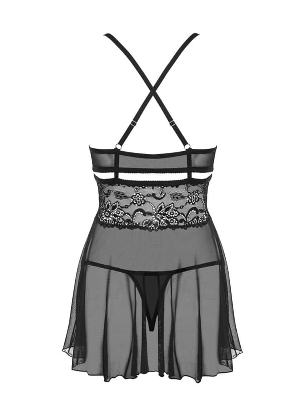 Underkläder 838 BAB 1 babydoll och stringtrosa, svart L/XL