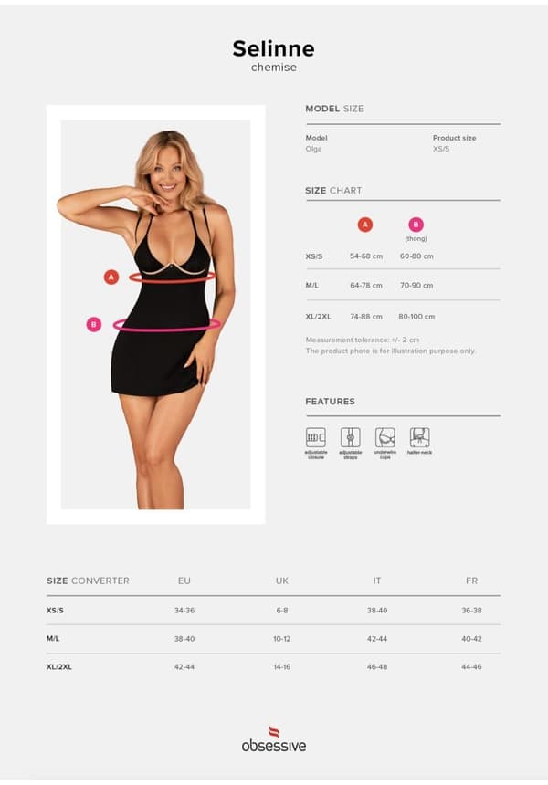 Selinne undertøj, chemise og thong XS/S