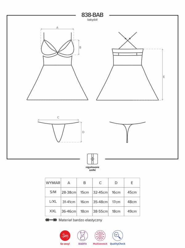 838 BAB 3 babydoll undertøj og g-streng S/M