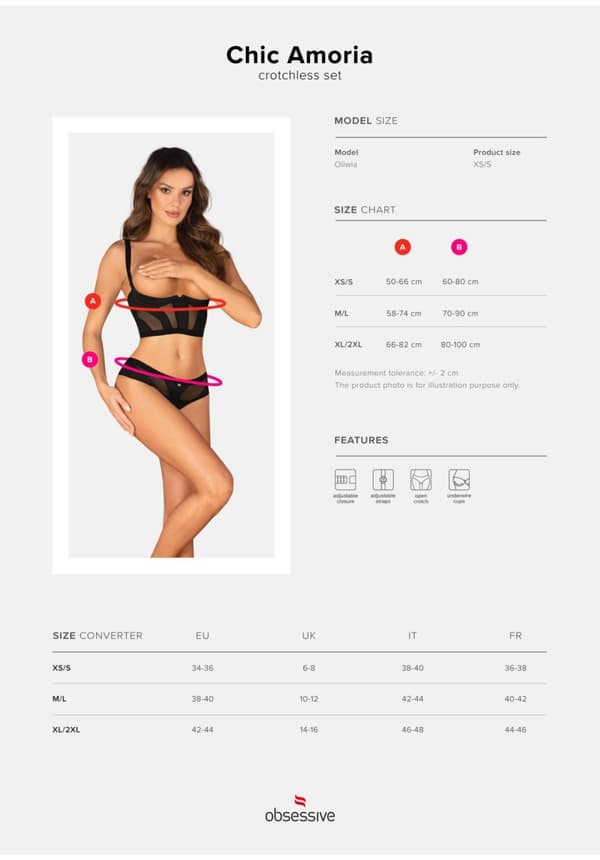 Chic Amoria 2-delad öppet set, XS/S