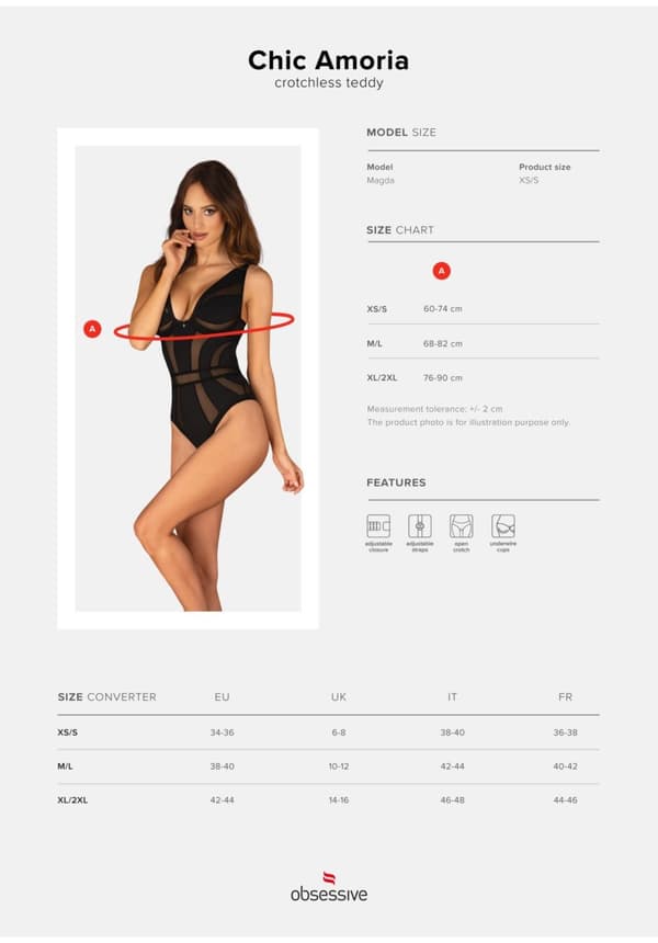Tyylikäs Amoria avoin body XS/S