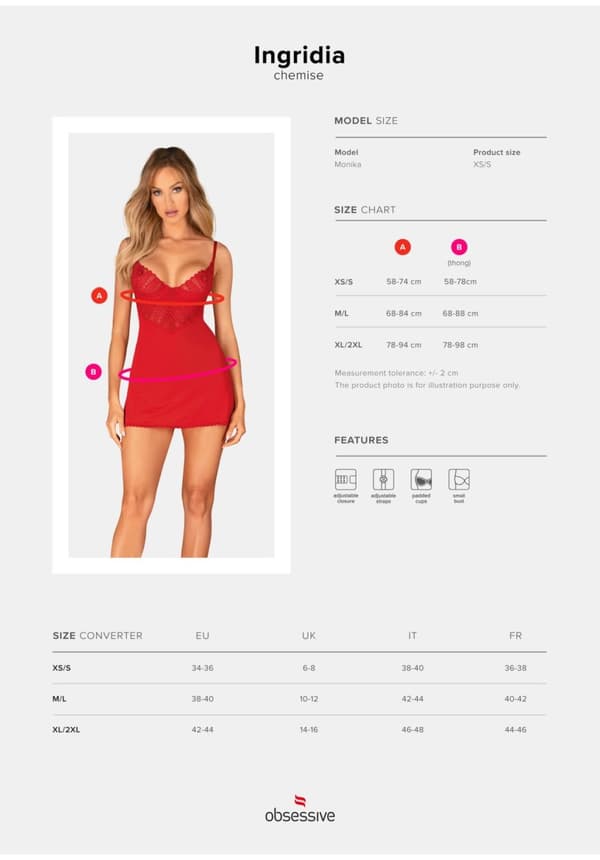 Ingridia chemise og thong XL/2XL
