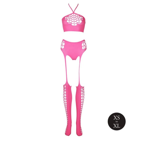 To stykker med Crop Top og Strømper Pink XS/XL