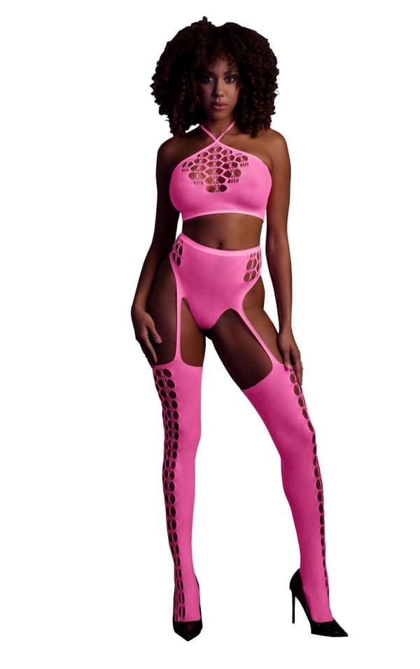 Kaksiosainen, jossa Crop Top ja sukat Pinkki XS/XL