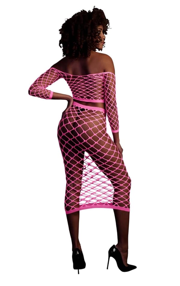 Pitkähihainen Crop toppi ja pitkä hame vaaleanpunainen XS/XL