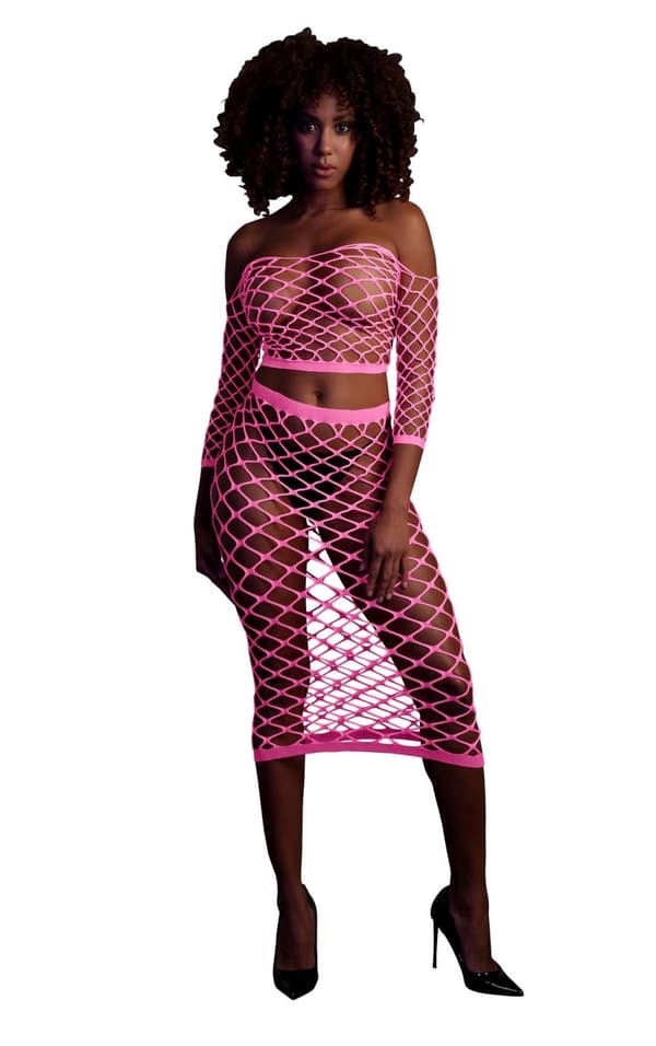 Pitkähihainen Crop toppi ja pitkä hame vaaleanpunainen XS/XL
