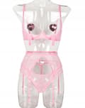 Miniatyrbillede 6 af 11: LINGERIESÆT ÅBEN BRYST BH BRYSTVORTEBÅND G-STRING PINK L