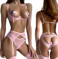 Miniatyrbillede 1 af 11: LINGERIESÆT ÅBEN BRYST BH BRYSTVORTEBÅND G-STRING PINK L