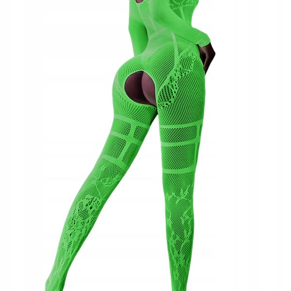 Bodystocking GLOWING IN THE DARK Mesh Jumpsuit med ÖPPET HÅL I GRENEN