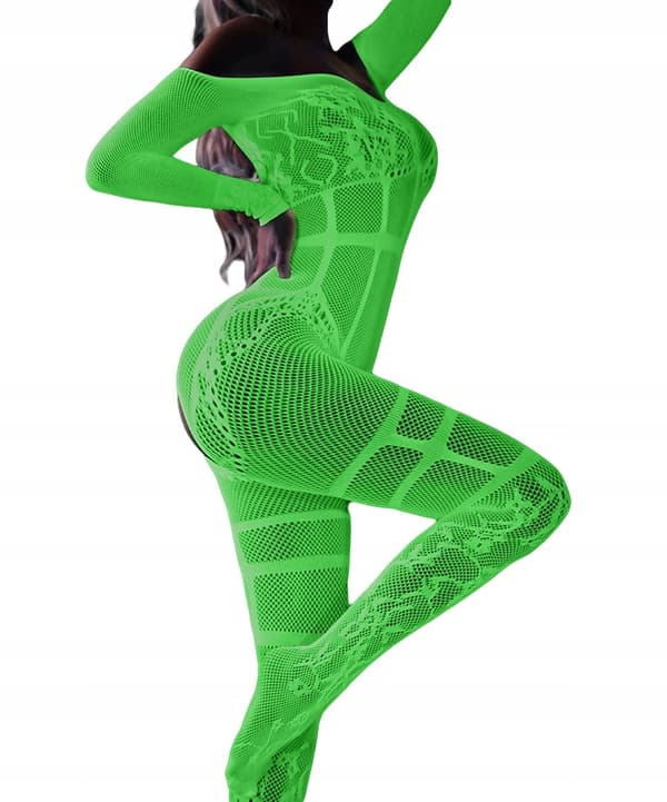 Bodystocking GLOWING IN THE DARK Mesh Jumpsuit med ÖPPET HÅL I GRENEN