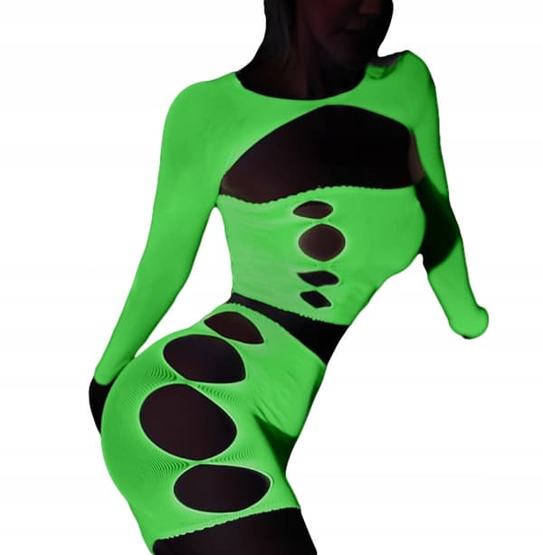 GLOW IN THE DARK Mesh Bodystocking DAMUNDERKLÄDER SET Sexigt
