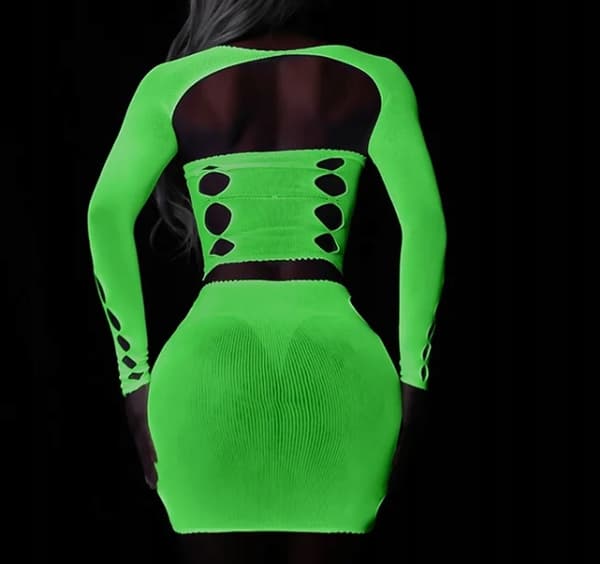 GLOW IN THE DARK Mesh Bodystocking DAMUNDERKLÄDER SET Sexigt