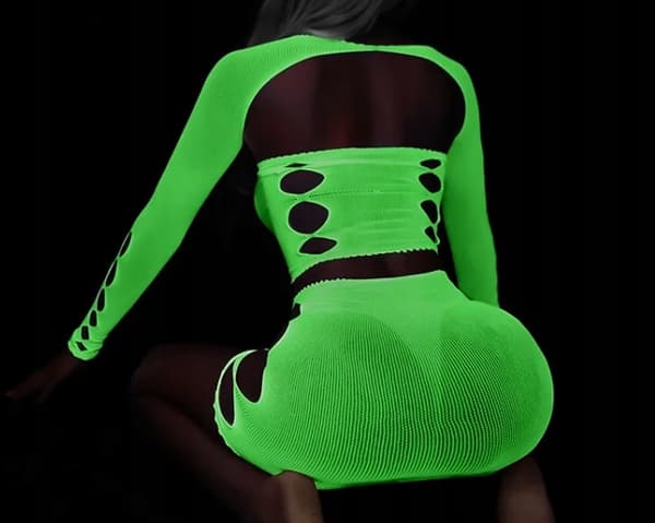 GLOW IN THE DARK Mesh Bodystocking DAMUNDERKLÄDER SET Sexigt