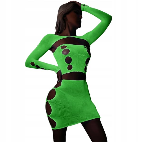 GLOW IN THE DARK Mesh Bodystocking DAMUNDERKLÄDER SET Sexigt