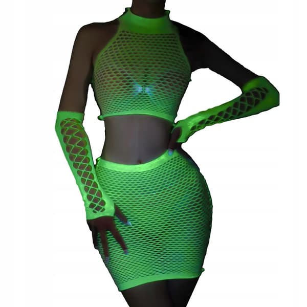 GLOW IN THE DARK Mesh Bodystocking LINGERIESET Sexigt