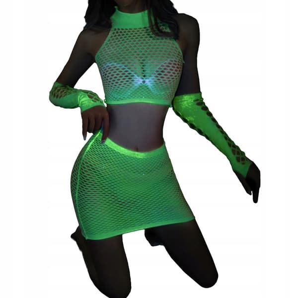 GLOW IN THE DARK Mesh Bodystocking LINGERIESET Sexigt