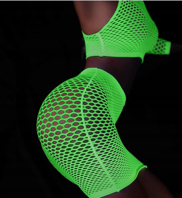 GLOW IN THE DARK Mesh Bodystocking LINGERIESET Sexigt