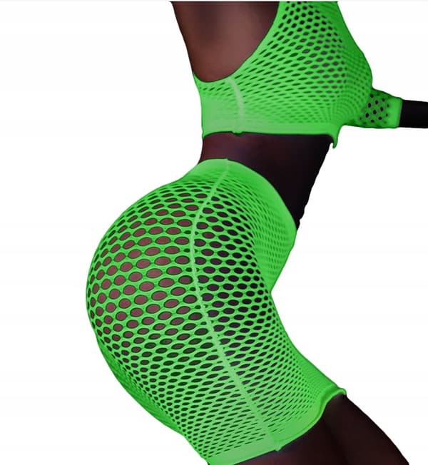 GLOW IN THE DARK Mesh Bodystocking LINGERIESET Sexigt