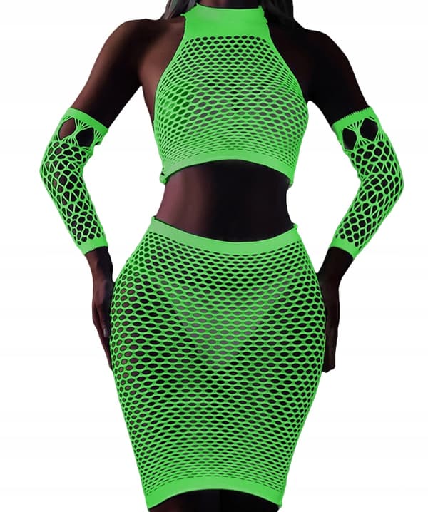 GLOW IN THE DARK Mesh Bodystocking LINGERIESET Sexigt