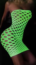 Miniatyrbillede 5 af 11: GLOW IN THE DARK mesh bodystocking med et hul reflekterende kjole