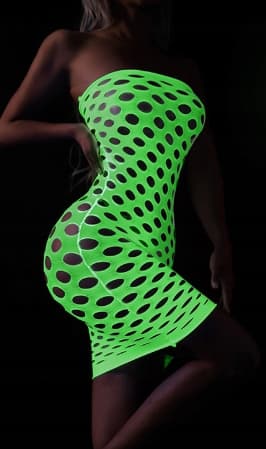 GLOW IN THE DARK mesh bodystocking med et hul reflekterende kjole