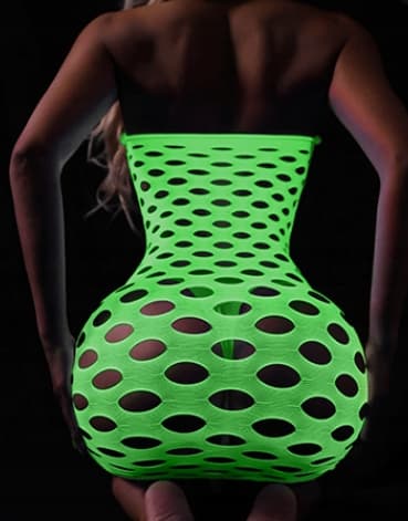 GLOW IN THE DARK mesh bodystocking med et hul reflekterende kjole