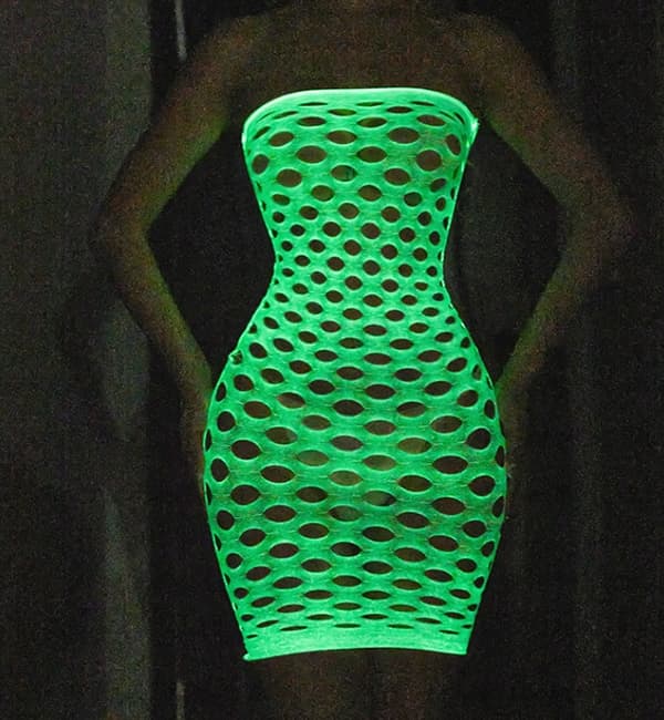 GLOW IN THE DARK mesh bodystocking med et hul reflekterende kjole