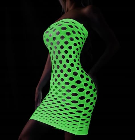 GLOW IN THE DARK mesh bodystocking med et hul reflekterende kjole