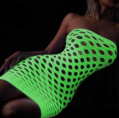 GLOW IN THE DARK mesh bodystocking med et hul reflekterende kjole