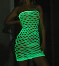 Miniatyrbillede 11 af 11: GLOW IN THE DARK mesh bodystocking med et hul reflekterende kjole