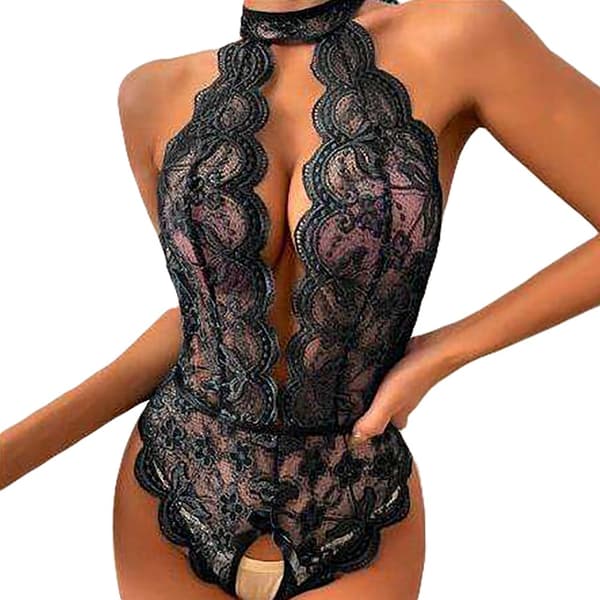 Seksikäs alusvaatesetti LACE reiällä BODYSTOCKING musta L