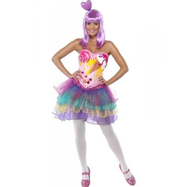 Kostym - Candy Queen - Storlek M - Latexkorsett - Färgglad - Dam