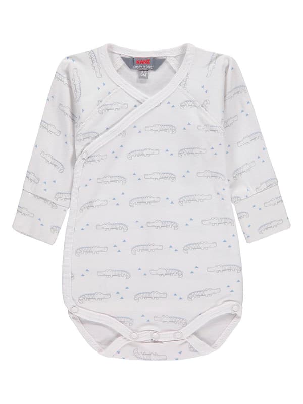 Pojkars långärmade bodysuit, vit, krokodiler, Kanz
