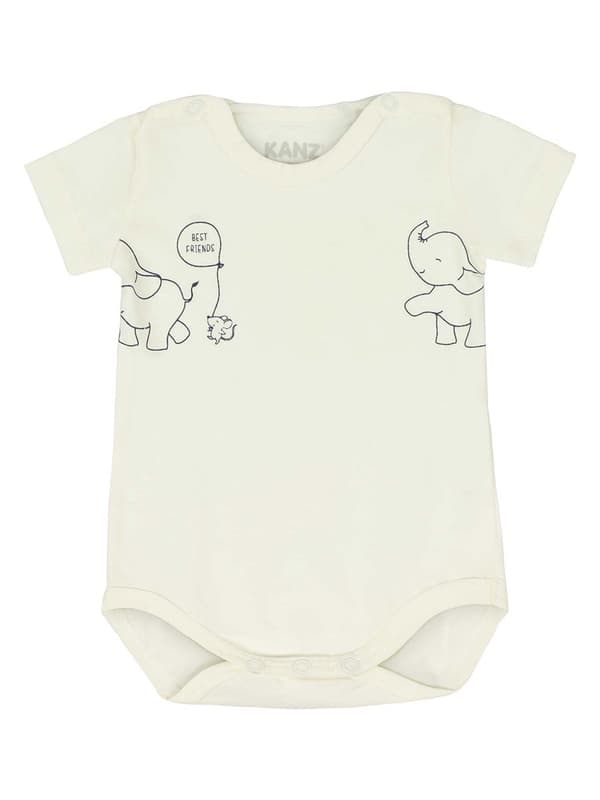 Babybody med korte ærmer, ecru, elefanter, Kanz